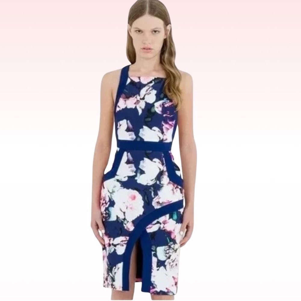 FINDERS KEEPERS Back To Town Navy Blue Floral Cut Out Dress (Sz S)